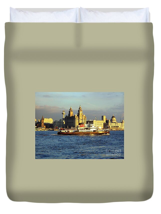 Beatles Duvet Cover featuring the photograph Mersey Ferry and Liverpool Waterfront by Steve Kearns