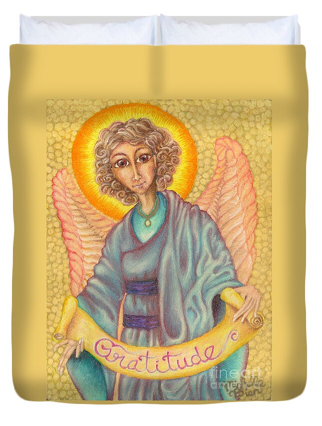 Angels Duvet Cover featuring the drawing Messenger of Gratitude by Michelle Bien