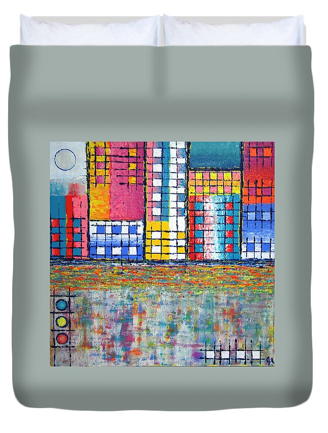 Metro Duvet Cover featuring the painting Metro by Jeremy Aiyadurai