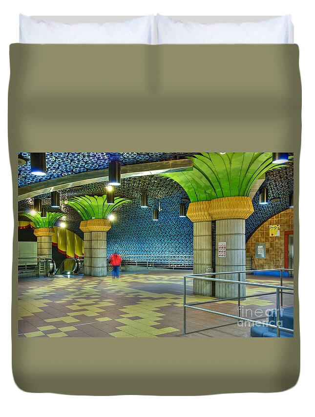 Metro Subway Station Interior Hollywood Ca Film Reels Lining The Ceiling Hollywood Duvet Cover featuring the photograph Metro Subway Station Interior Hollywood CA by David Zanzinger