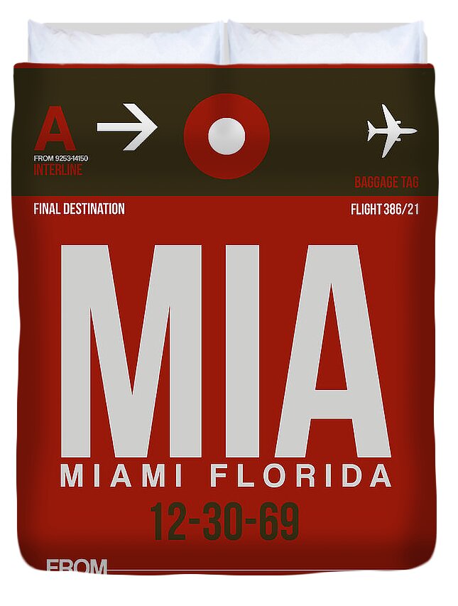  Duvet Cover featuring the digital art MIA Miami Airport Poster 4 by Naxart Studio