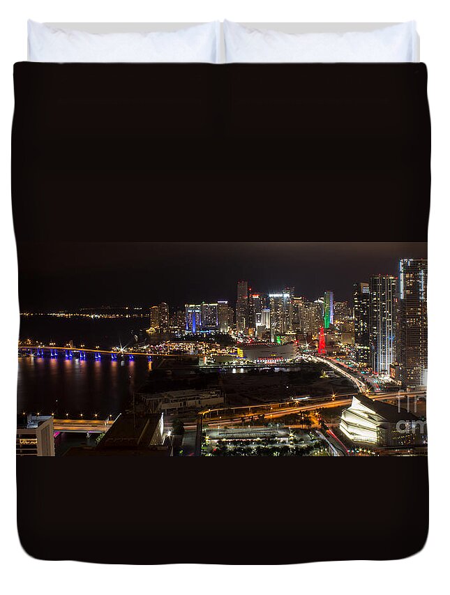 Downtown Miami Duvet Cover featuring the photograph Miami After Dark II Skyline by Rene Triay FineArt Photos