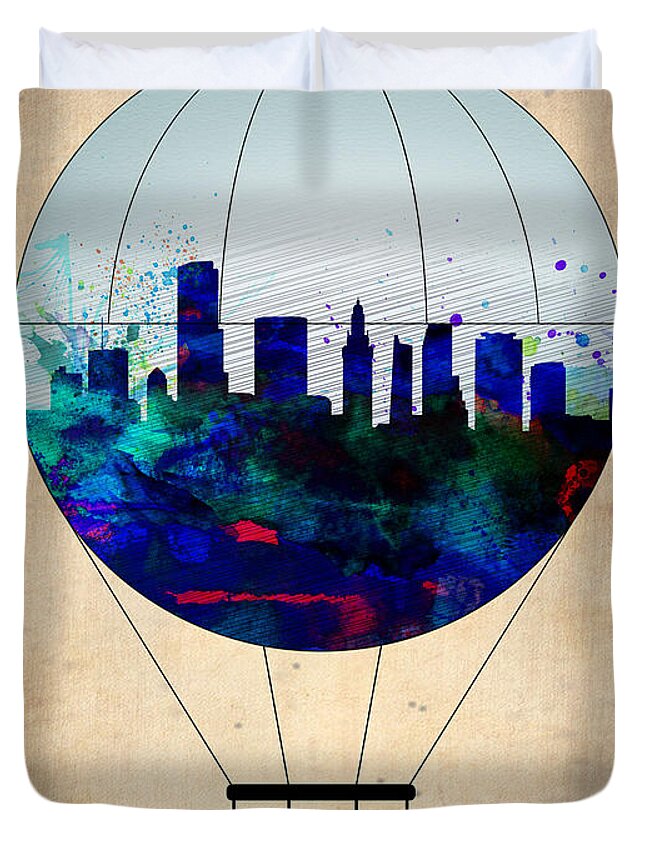  Duvet Cover featuring the painting Miami Air Balloon by Naxart Studio