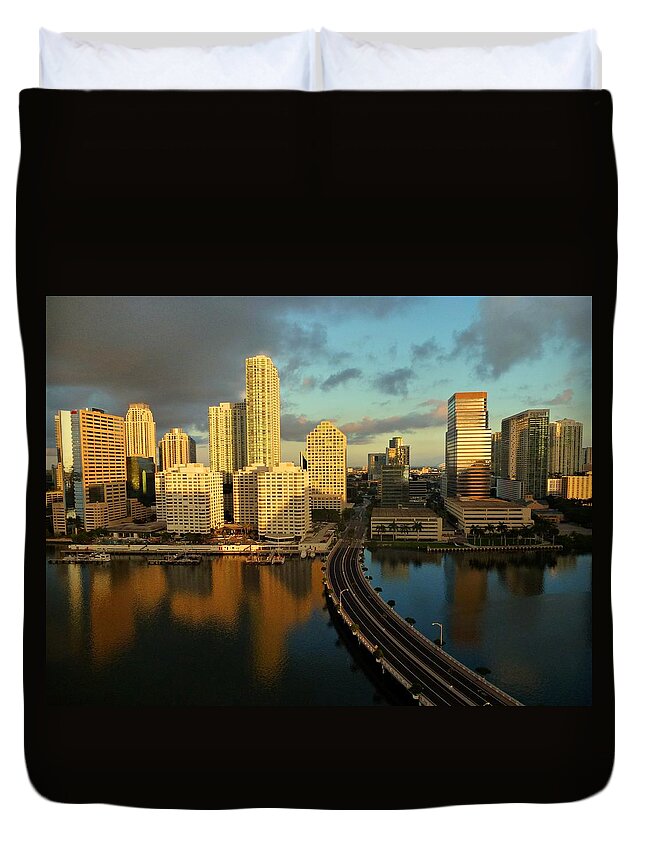 Downtown Miami Florida Duvet Cover featuring the photograph Miami Florida by Movie Poster Prints