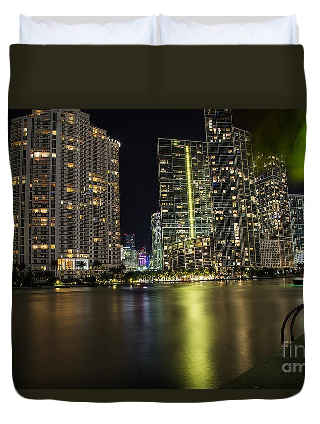 Florida Duvet Cover featuring the photograph Miami lights by Agnes Caruso