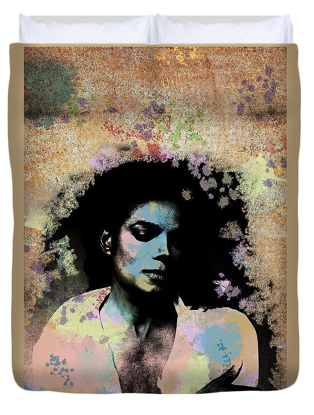 Feature Art Duvet Cover featuring the digital art Michael Jackson - Scatter Watercolor by Paulette B Wright