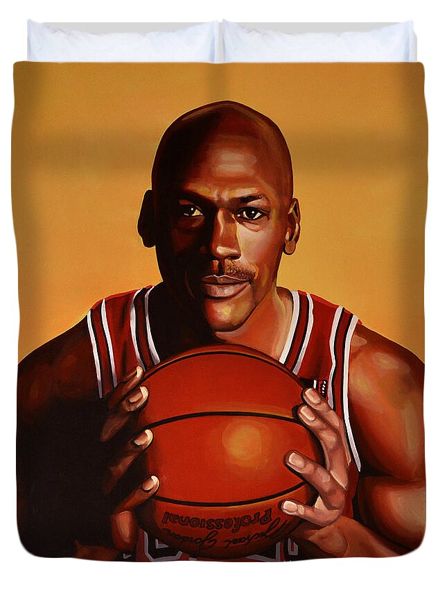 Michael Jordan Duvet Cover featuring the painting Michael Jordan 2 by Paul Meijering