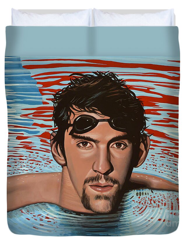 Michael Phelps Duvet Cover featuring the painting Michael Phelps by Paul Meijering