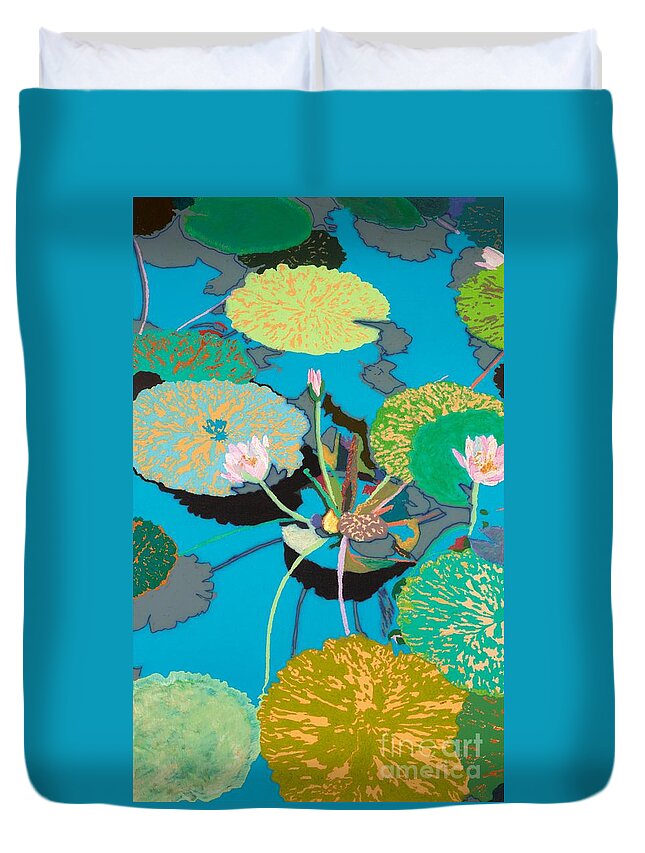 Landscape Duvet Cover featuring the painting Michelles Secret Pond by Allan P Friedlander