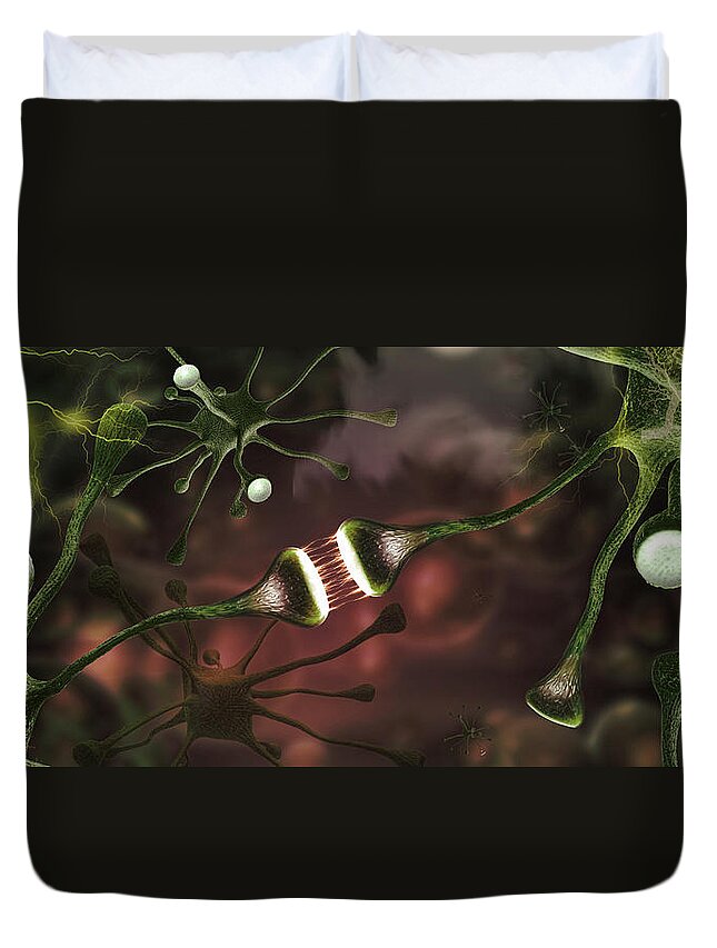 Photography Duvet Cover featuring the photograph Microscopic Image Of Brain Neurons by Panoramic Images