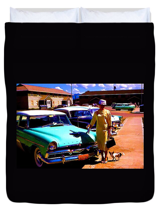 Car Duvet Cover featuring the digital art Mid Century in Alaska by Cathy Anderson