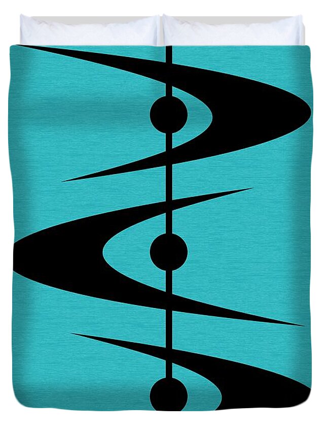Blue Duvet Cover featuring the digital art Mid Century Shapes 3 on Turquoise by Donna Mibus