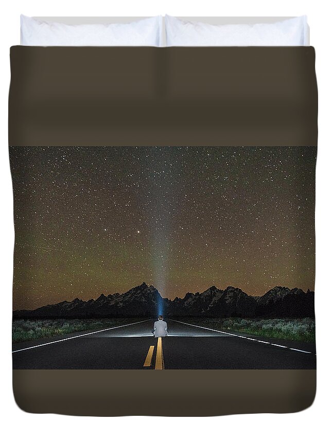 Grand Teton Duvet Cover featuring the photograph Middle of the Road by Kristopher Schoenleber