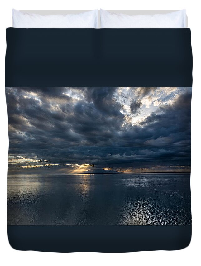 Night Duvet Cover featuring the photograph Midnight Clouds Over the Water by Andrew Matwijec
