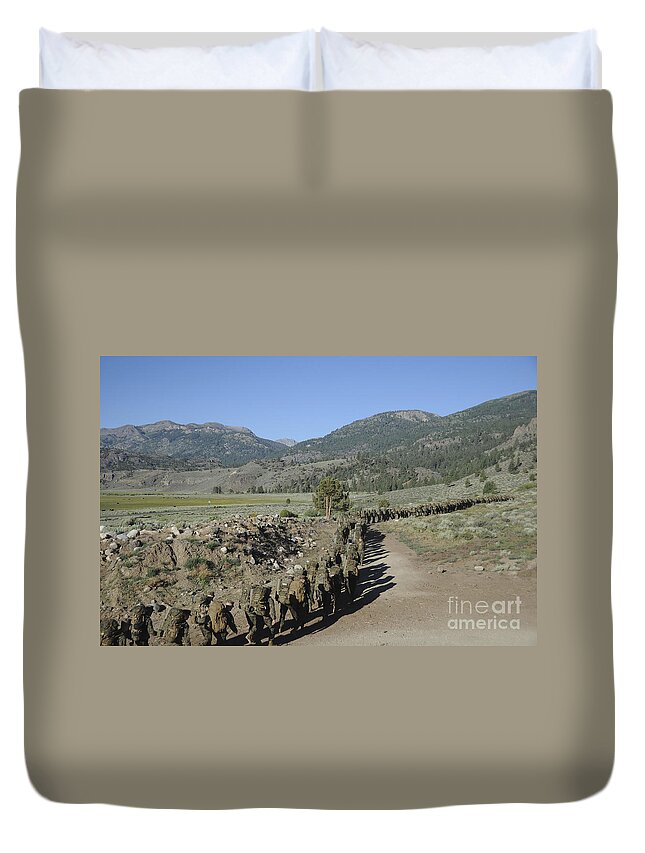 Naval Reserve Officers Training Corps Duvet Cover featuring the photograph Midshipmen Hiking At The Mountain by Stocktrek Images