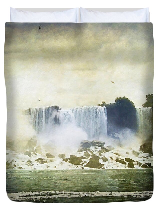 Niagara Falls Duvet Cover featuring the digital art Mighty Niagara by Lianne Schneider