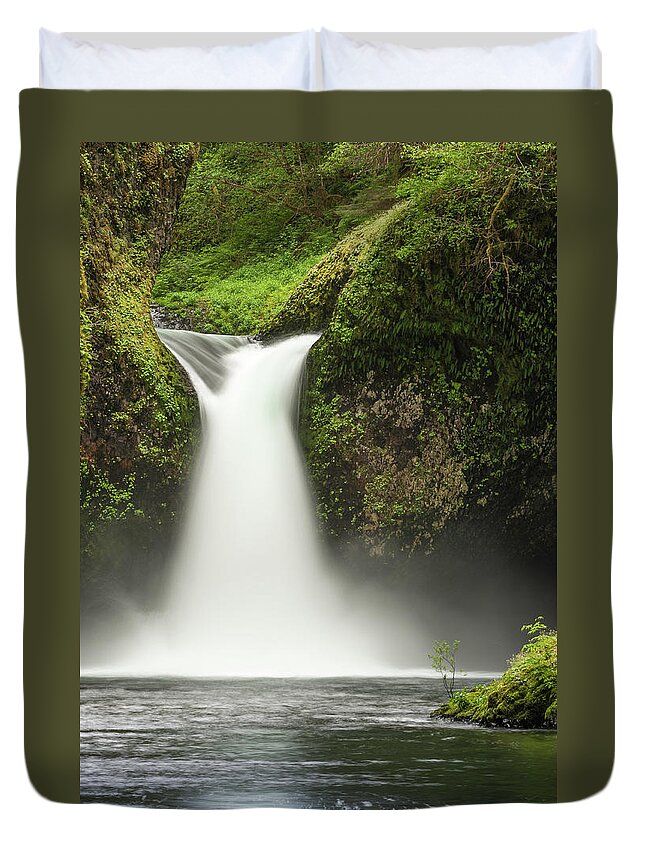 Scenics Duvet Cover featuring the photograph Mighty Waterfall Thundering Into by Fotovoyager