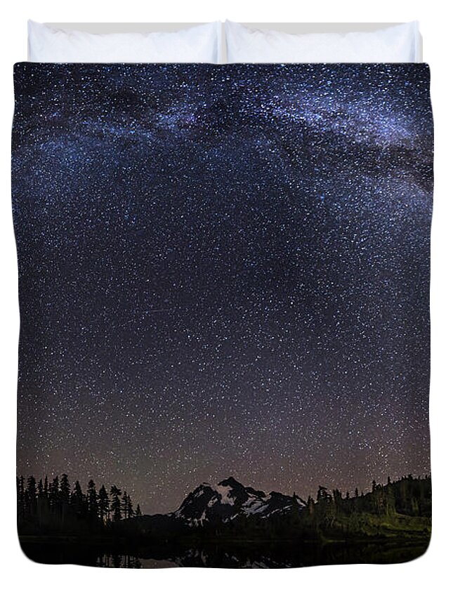 Milky Way Duvet Cover featuring the photograph Milky Way Arch in Picture Lake by Yoshiki Nakamura