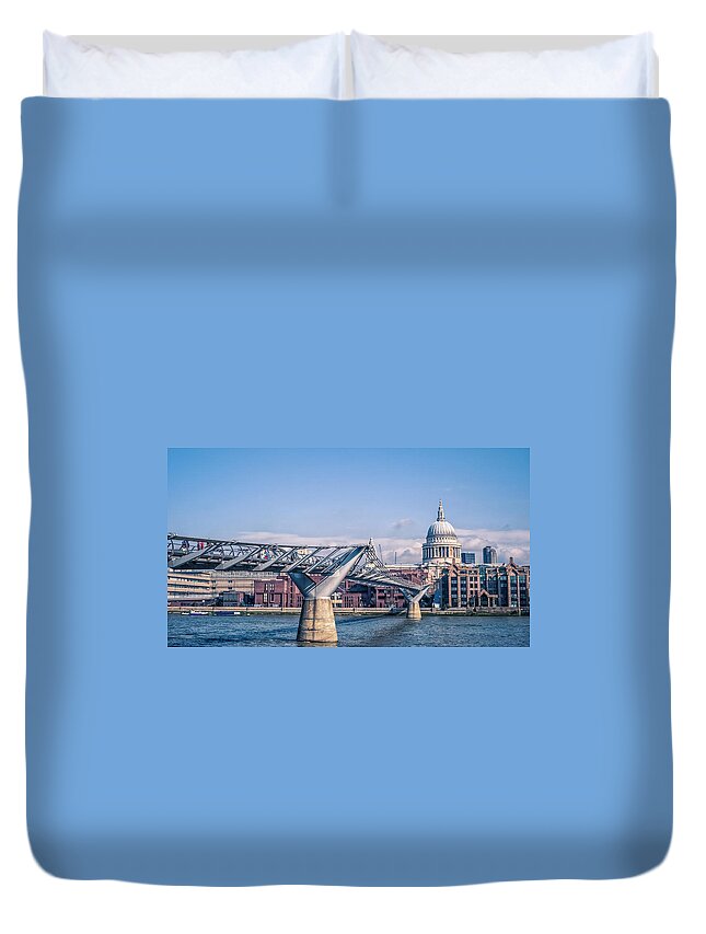 London Millennium Footbridge Duvet Cover featuring the photograph Millenium Bridge Against St Paul by Cirano83