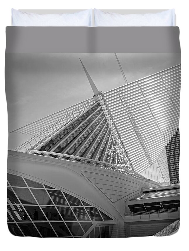 Museum Duvet Cover featuring the photograph Milwaukee Art Museum Black and White by Susan McMenamin