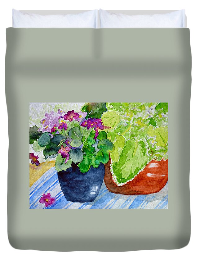 Violet Duvet Cover featuring the painting Mimi's Violets by Beverley Harper Tinsley