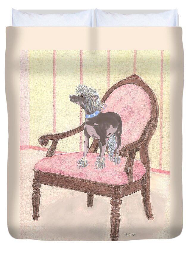 Chinese Crested Duvet Cover featuring the mixed media Ming by Stephanie Grant