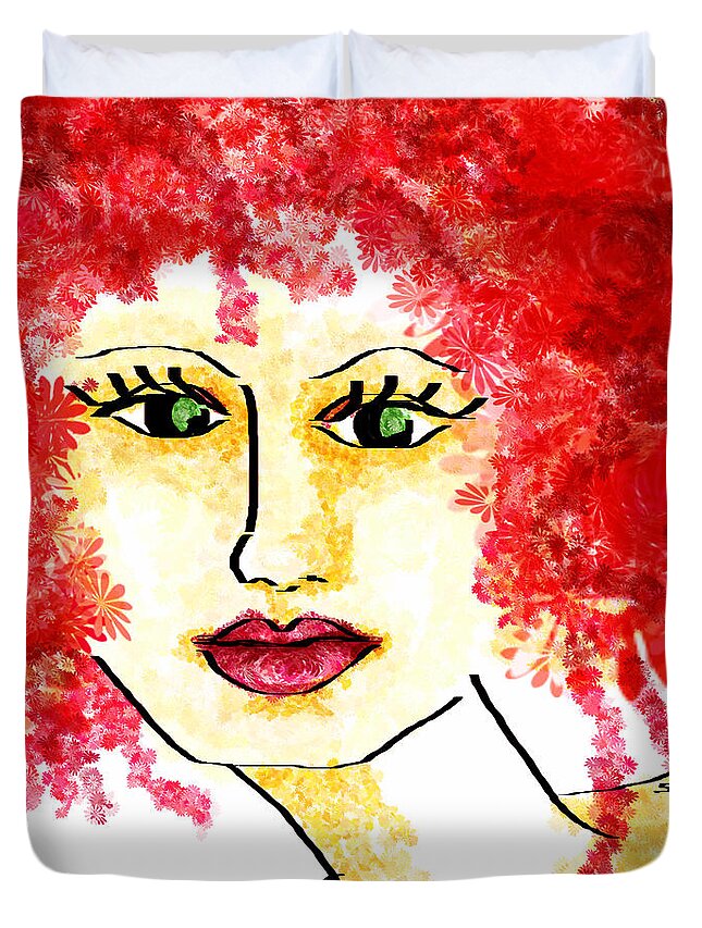 Woman Duvet Cover featuring the digital art Miss Blossom by Sladjana Lazarevic