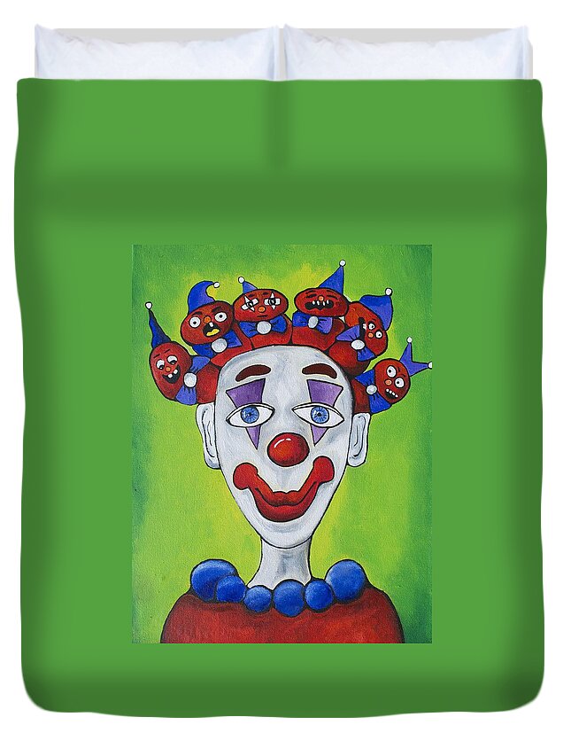 Circus Duvet Cover featuring the painting Miss.Curly Clown by Patricia Arroyo