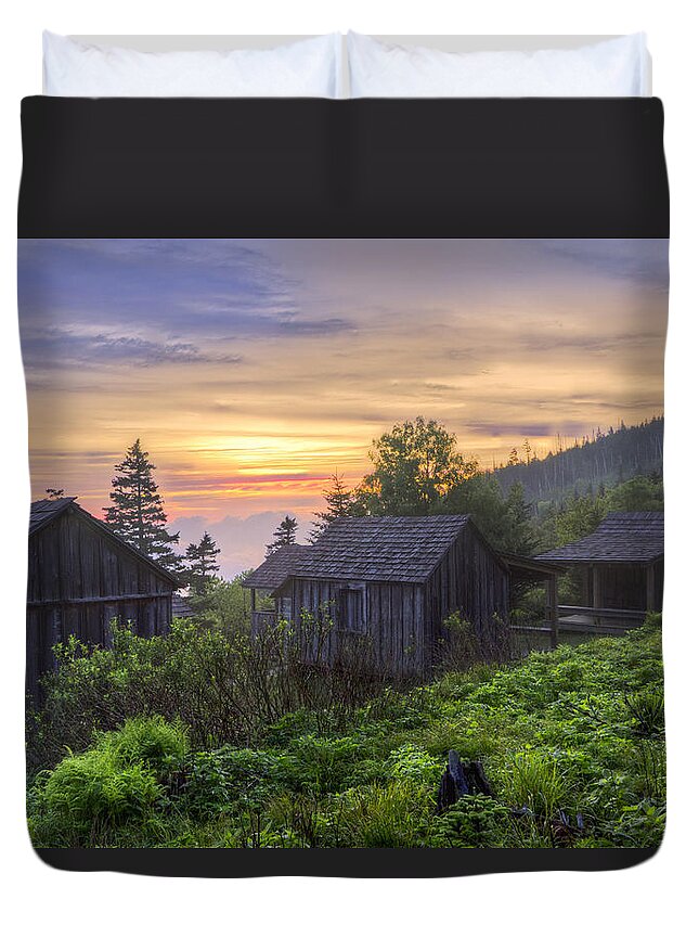 Appalachia Duvet Cover featuring the photograph Misty Dawn at Mt Le Conte by Debra and Dave Vanderlaan