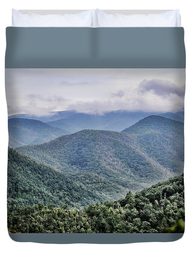 Smoky Mountains Duvet Cover featuring the photograph Misty Morning by Heather Applegate