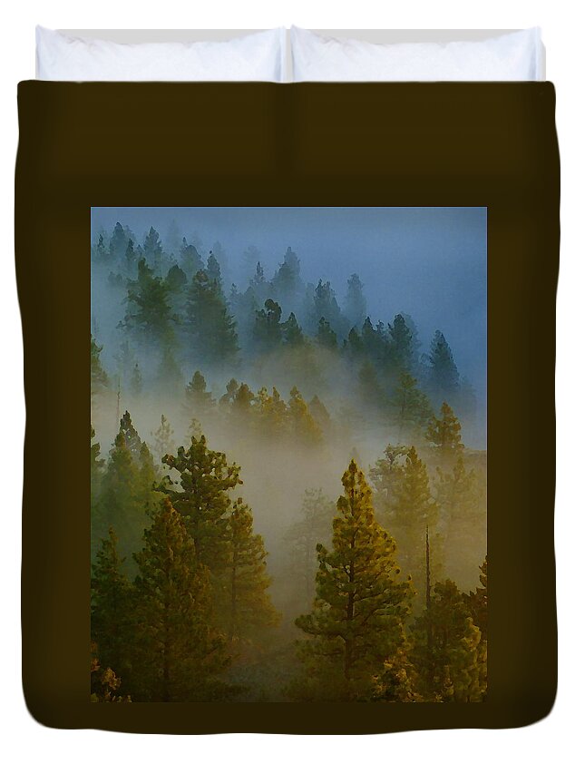 Photo Art Duvet Cover featuring the photograph Misty Morning in the Pines by Ben Upham III