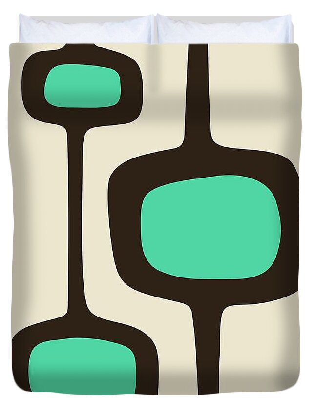 Mid Century Modern Duvet Cover featuring the digital art Mod Pod Three Aqua with Brown by Donna Mibus