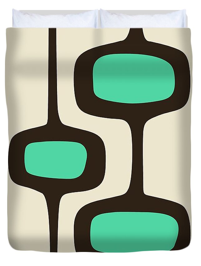 Mid Century Modern Duvet Cover featuring the digital art Mod Pod Two Aqua with Brown by Donna Mibus