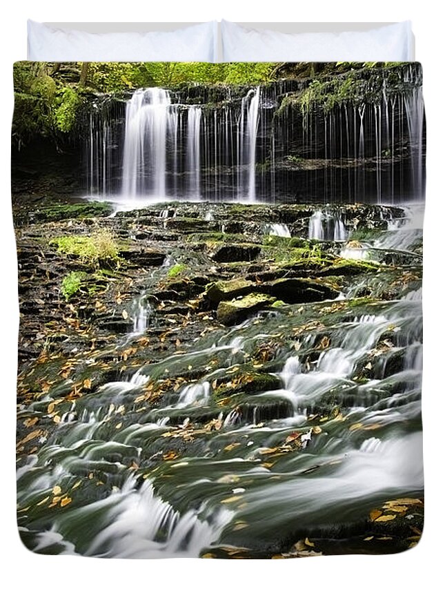 Ricketts Glen Duvet Cover featuring the photograph Mohawk Falls 1 by Paul Riedinger