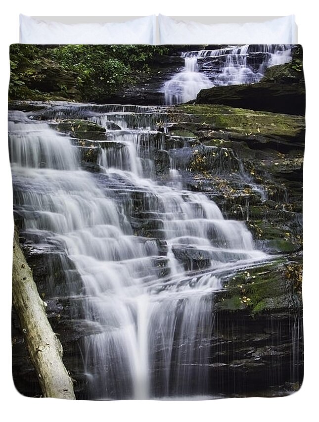 Ricketts Glen Duvet Cover featuring the photograph Mohican Falls by Paul Riedinger