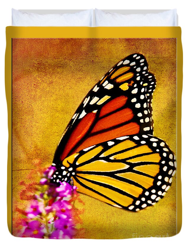 Monarch Duvet Cover featuring the photograph Monarch Butterfly Color Splash Sunset by Carol F Austin