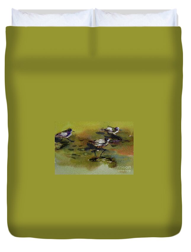 Art Duvet Cover featuring the painting Monday evening sandpipers by Julianne Felton