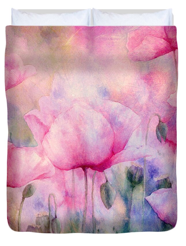 Poppy Duvet Cover featuring the painting Monet's Poppies Vintage Cool by Georgiana Romanovna