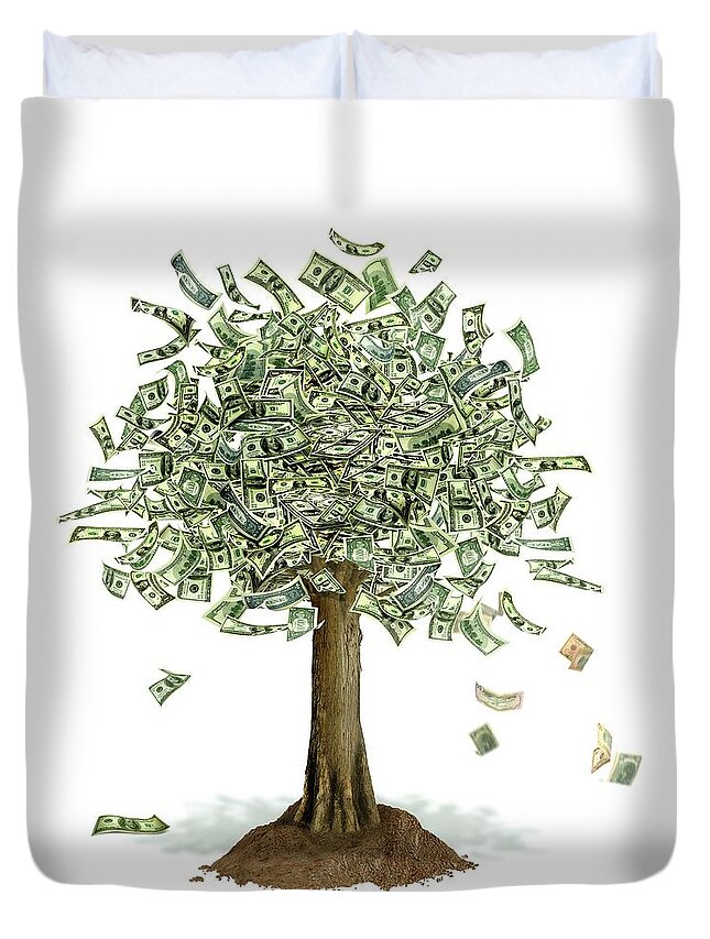 Money Doesn't Grow On Trees Duvet Cover featuring the digital art Money Tree, Conceptual Artwork by Leonello Calvetti