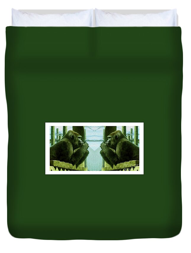 Gorilla Duvet Cover featuring the photograph Monkey See Monkey Do by Nina Silver