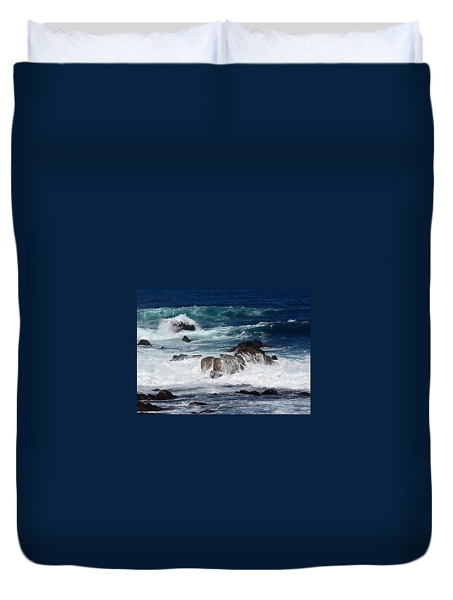Waves Duvet Cover featuring the photograph Monterey-6 by Dean Ferreira