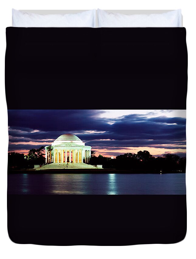 Photography Duvet Cover featuring the photograph Monument Lit Up At Dusk, Jefferson by Panoramic Images