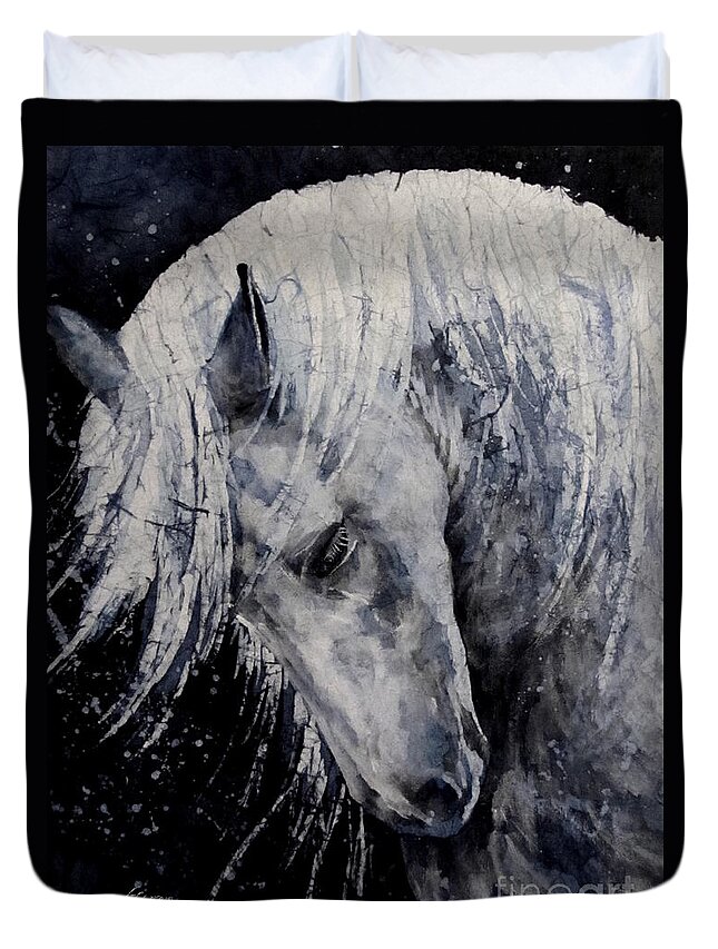 Horse Duvet Cover featuring the painting Moody Blues by Hailey E Herrera