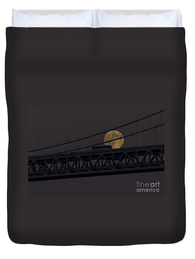 Kate Brown Duvet Cover featuring the photograph Moon Bridge Bus by Kate Brown