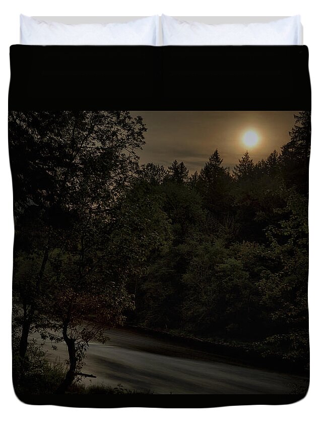 Moon Duvet Cover featuring the photograph Moon River by Belinda Greb