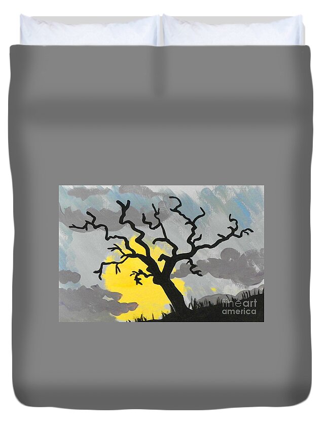 Marisela Mungia Duvet Cover featuring the painting Moon Tree by Marisela Mungia