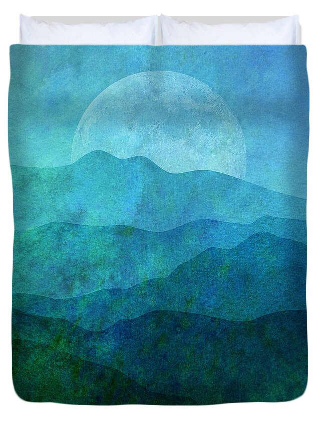 Gary Grayson Duvet Cover featuring the digital art Moonlight Hills by Gary Grayson