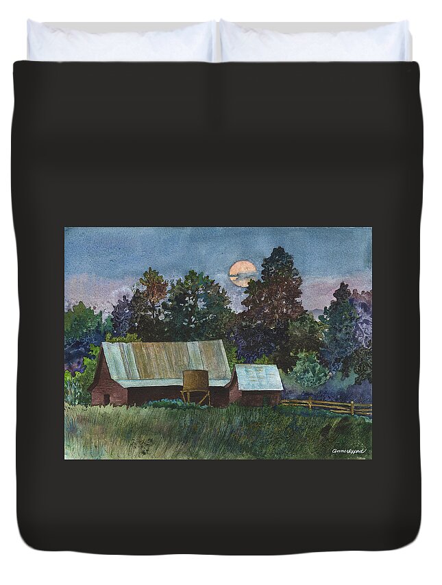 Moonlight Painting Duvet Cover featuring the painting Moonlight over Caribou by Anne Gifford