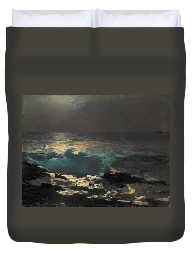 Winslow Homer Duvet Cover featuring the painting Moonlight. Wood Island Light by Winslow Homer
