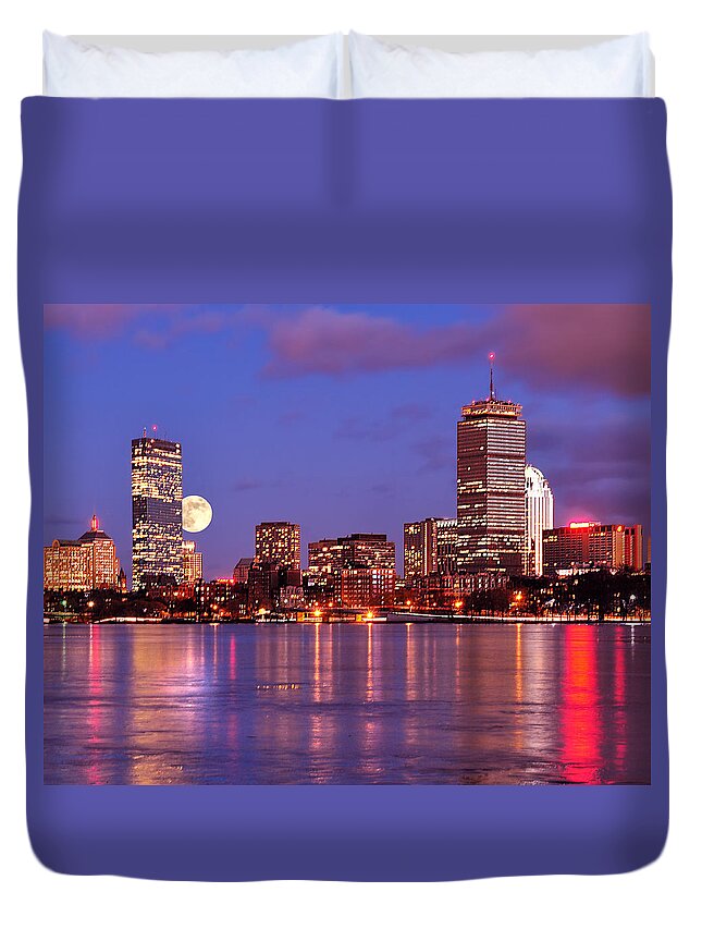 Boston Strong Duvet Cover featuring the photograph Moonlit Boston on the Charles by Mitchell R Grosky
